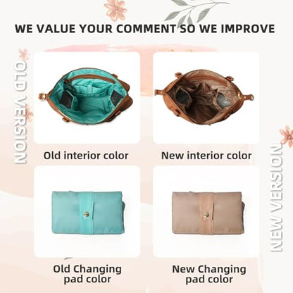 MOMINSIDE Diaper Bag Tote, 4 in 1 Leather Diaper Bag Backpack with 13 Pockets, Convertible Baby Bag for mom,Hospital bag Pañaleras Para Bebe, Changing Pad, 4 Large Insulated Pockets(Brown) - color: Brown