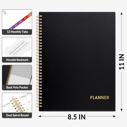 SUNEE Academic Planner 2026-2027 – Weekly & Monthly Planner, July 2026 to June 2027, 8.5"x11", Thick Paper, Tabs, Pockets, Bookmark, Spiral-Bound, Student Teacher Organizer, Black - color: Black