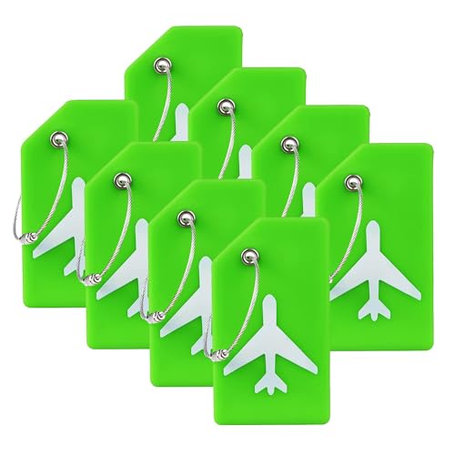8 Pack Silicone Luggage Tag for Suitcases with Stainless Loop, TSA Approved, Privacy Protection Travel Essentials Bag Tags by Gostwo, Green - color: Green