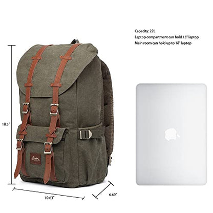 KAUKKO Travel Laptop Backpack Outdoor Rucksack Causal backpack Fits 15.6"(Canvas Green) - color: Canvas Green, size: Large