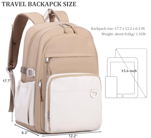 JIANYA Laptop Backpack for College Women Travel Backpack Big Student School Bag, Water Resistant Fits 15.6" Notebook - color: Khaki+beige