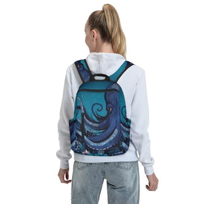 Blue octopus tentacles illustration Travel Backpack for Men & Women 14 inch Laptop Backpack Waterproof Work Back Pack - color: Blue Octopus Tentacles Illustration