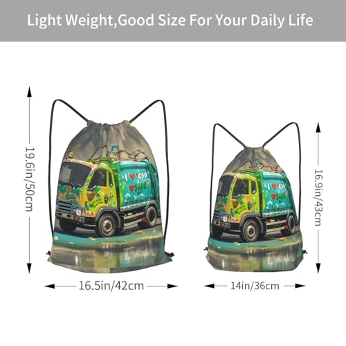 Drawstring Backpack Woemn Men Sports Gym Sack Lightweight Drawstring Bags I Love Garbage Trucks Cinch Bag Sackpack For Work Swim Travel