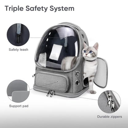 Breathable Cat Backpack Carrier, Large Space Cat Bubble Backpack for Kitty & Small Dog up to 18lbs, Foldable Cat Carrier Backpack, Transparent Airline Approved Carrier for Travel (Gray) - color: Light gray