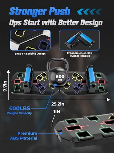 Push Up Board 20-In-1 Workout Equipment, Pushup Board with Handles, Puzzle-Style Snap Design with Square Slots, Home Gym Fitness Equipment for Chest, Shoulders, Back & Triceps, Men and Women - color: Blue