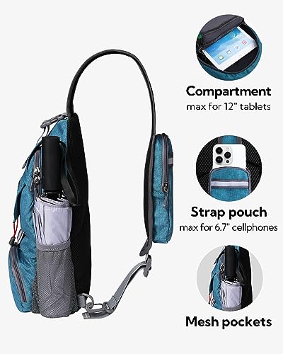 WATERFLY Packable Small Crossbody Sling Backpack Shoulder Chest Bag Daypack for Hiking Traveling - color: Cyan