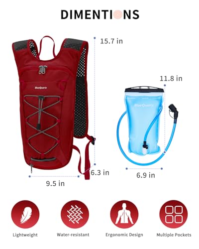 Blue Quartz Hydration Backpack with 2L Water Bladder, Hiking Water Pack with Insulated Compartment for Women Men, Lightweight Cycling Daypack with Phone Pocket, Hydration Pack for Running,Biking - color: Red