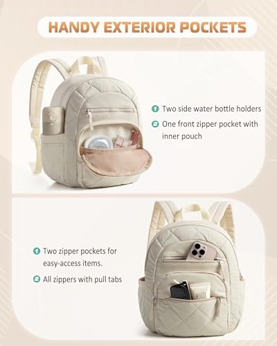 Smasrob Women Mini Backpack with RFID Blocking Pocket, Small Puffer Backpack Purse, Lightweight Quilted Backpack for Work, College or Travel, Beige - color: Beige