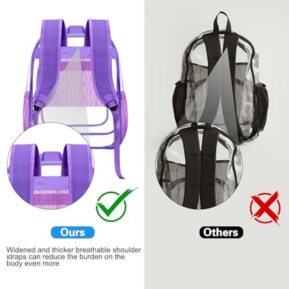 HEEYA Clear Backpack Heavy Duty Transparent Backpack for Security, Sports, Work, Travel, Stadium - color: Purple