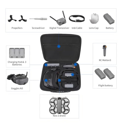 Carrying Case for DJI NEO 2 with Goggles N3, RC Motion 3 Controller, Battery Charger Hub, Porable Travel Storage Bag for DJI NEO 2 Batteries Accessories - size: Large
