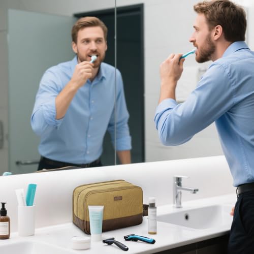 WANDF Travel Toiletry Bag for Men Large Toiletries Shaving Bag Water Resistant Hanging Dopp Kit Travel Accessories Bag for Women Men (Khaki) - color: Khaki