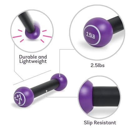ZUMBA Set of 1 and 2.5 lb Dumbbells, Compact, Vibrant Purple Dumbbells for Women, 12 Pounds, Metal with Silicone Handle, Perfect for Home Workouts