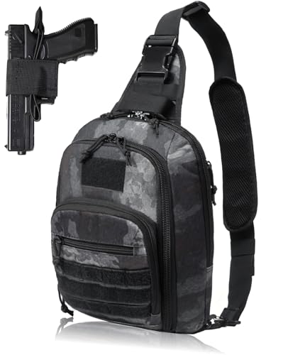 DBTAC Tactical Sling Bag | 8L Military Shoulder Chest Pack for Full Size Concealed Carry, Range, Travel, Outdoor Sports | Full Size Concealed Carry - color: Urban Grey Camo