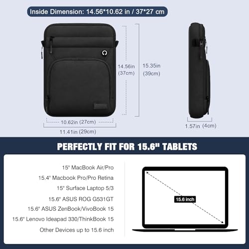 MoKo 15.6 Inch 360° Protective Laptop Sleeve Bag, Fits 2026 MacBook Air 15-inch M5, 15.4" MacBook Pro/Pro Retina, 15" Surface Laptop 5/3,Multifunctional Bag with Shoulder and Headphone Port,Black - color: Black, style: 15.6 Inch