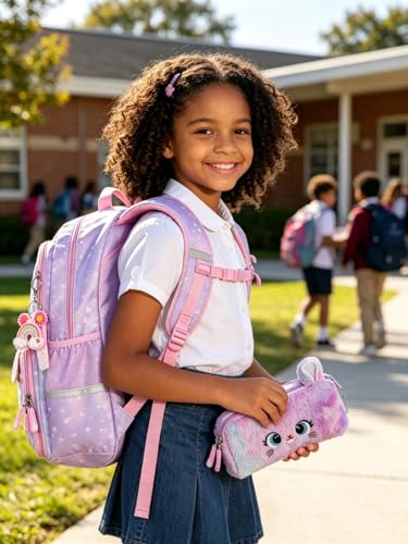 Kids Backpack for Girls.Girls Backpack,School Bag for Kids.GirlsTeens Middle Student,Kawaii Children's Book Bag Purple - color: Purple Rainbow