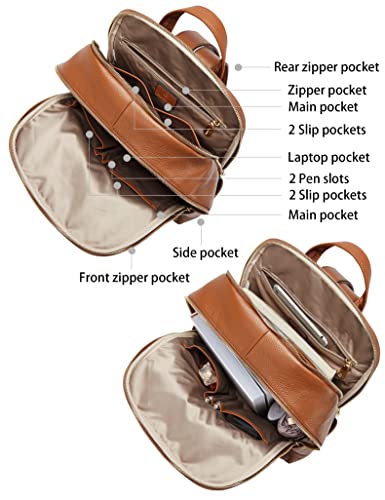 BOSTANTEN Genuine Leather 15.6 inch Laptop Backpack Purse for Women College Casual Backpack Travel Bag - color: 1-brown