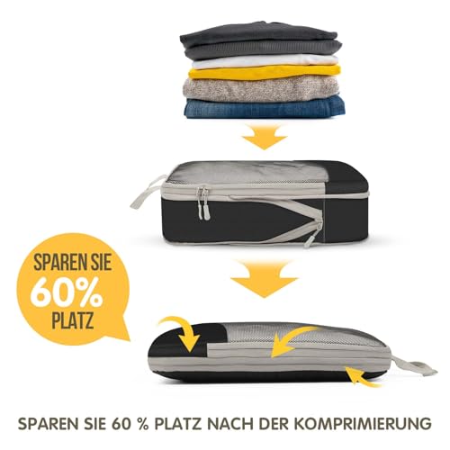 Compression Packing Cubes 8 Set, Dual Zipper Compression Packing Cubes for Travel, See-Through Mesh Packing Bags for Suitcases, Packing Cube with Shoe Bag (Black) - color: 8 Set Black
