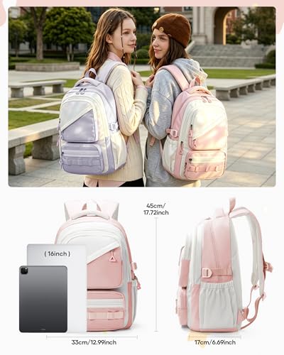 High Middle School Backpack For Girls Pink Laptop Bookbag For Women Cute Backpacks For School Teens College Large Capacity School Bag For Girls Waterproof