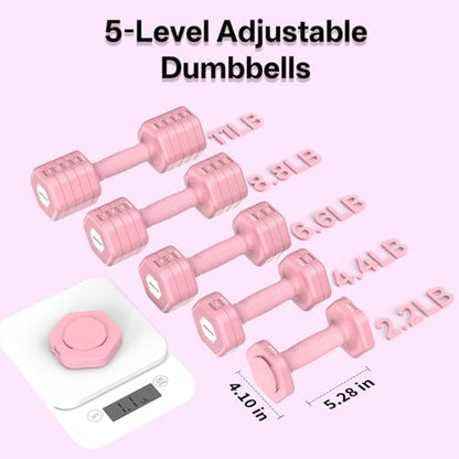 JOROTO 4-in-1 Adjustable Dumbbell Set of 2, 16LBS/22LBS Hand Weights for Women, Men, Upgraded TPE Soft Handle, 1s-Adjust Dual-Stable Dumbbell Set for Women Home Gym Exercise Training - color: B-Pink-22 LBS Pair
