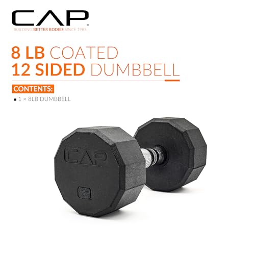 CAP Barbell Coated Hex Dumbbell Weight - Single | 10-120 lbs | Multiple Options - size: 8 lb, style: 12-Sided - Chrome Handle