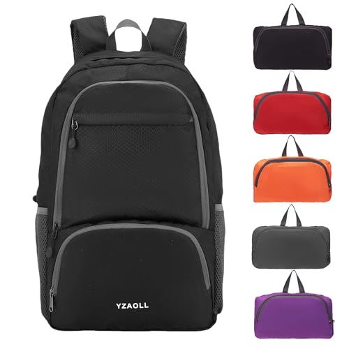 YZAOLL 30L Hiking Backpack Lightweight Day Packs, Packable Backpack for Women Men Travel Camping Vacation,Black - color: E-black