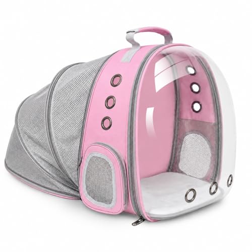 Expandable Cat Carrier Backpack with Bubble Window, Pink - color: Pink