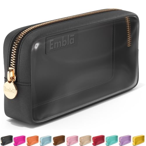 Embla Clear Cosmetic Bag Makeup Case, Clear Zipper Make Up Pouch and Toiletry Travel Tote, Cute Skincare Pouches for Women Girls, Preppy Purse Cosmetic Organizer, Small Makeup Bags, Black - color: Black, size: Small
