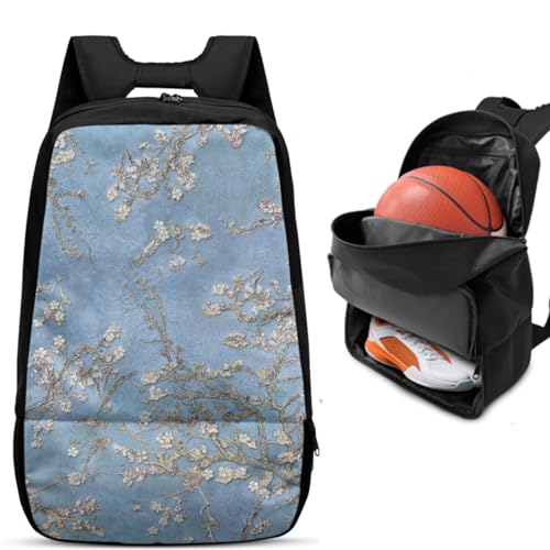 Basketball Backpack With Separate Ball Compartment And Shoes Fit Basketball Volleyball Football - color: Almond Blossom Blue