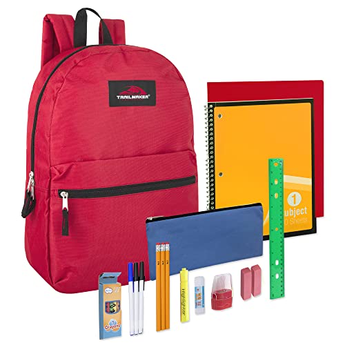 Trail maker Backpack with School Supplies for Kids - 20 Piece Back to School Supplies with 17" Backpack (Red Pack) - color: Red Pack