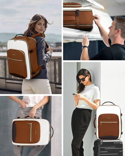 LOVEVOOK 50L Travel Backpack for Women & Men, Airline Approved Carry On Luggage with 3 Packing Cubes, TSA Overnight Bags, Waterproof Personal Item Bag, Weekender Essentials Backpacks fits 17" Laptop - color: Brown-beige-black, size: X-Large