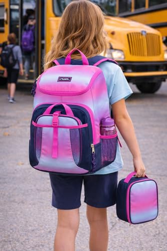FUEL Lunch Backpack Set Top Loader Teens Student Water Resistant Bookbag Bag Soft Reusable Insulated Cooler Lunch Box Thermal Travel Office Lunch Bag, Pink Ombre Gradient - color: Pink Ombre Gradient