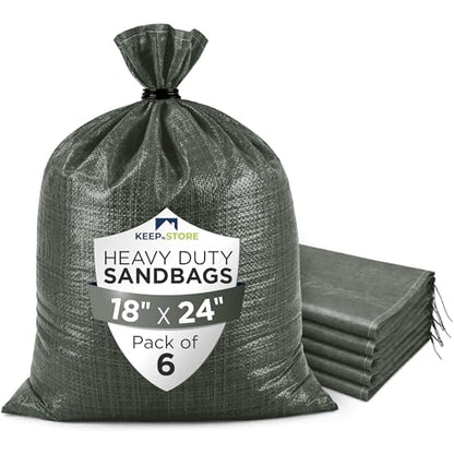Heavy Duty Sand Bags Pack of 6, Army Green Empty Sandbags with Built-In Ties, Woven Polypropylene UV Protection 1600 Hours, Fillable Bags for Flood Control, Weight, 18x24 inches, 60 Pounds Volume - size: 18"W x 24"L, style: Pack of 6