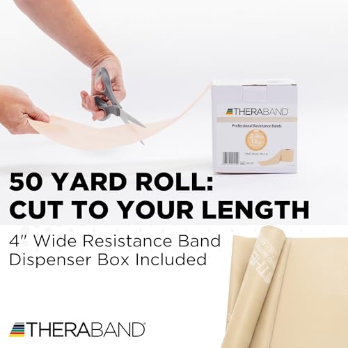 THERABAND Resistance Band, 50-Yard Roll, Latex Elastic Band for Exercise, Stretching, Physical Therapy, Yoga, Pilates, Home Workouts, Cut-to-Length, Color-Coded Levels - color: Tan | Extra Light, style: Latex
