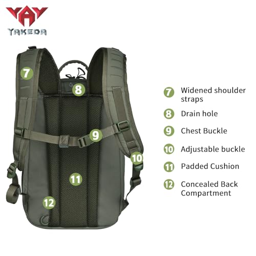 vAv YAKEDA 500D NylonTactical Military Backpack for Men,Fit 12.6-15.6 inches Laptop, Daily Bag for Hiking,hunting,running (Green) - color: Green