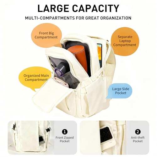 Travel Backpack for Women Men Carry on Backpack, Airline Approved Large Travel Bag Flight Approved Personal item, 15.6 Inch Laptop Backpack Casual Daypack for Weekender Business Hiking-WHITE - color: White