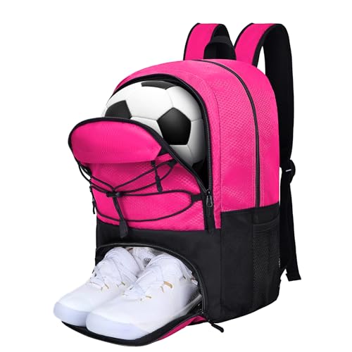 Goloni Soccer Backpack Bag with Separate Ball & Cleat Shoe Compartment,Sports Gym Backpack for Teen Girls Boys Men Women Kids - color: Pink