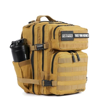 WOLFpak 25L Athletic Gym Backpack (Khaki) Durable 1000D Waterproof Oxford Material with MOLLE Webbing, Laptop Pocket & Dual Cup Holders - color: Khaki