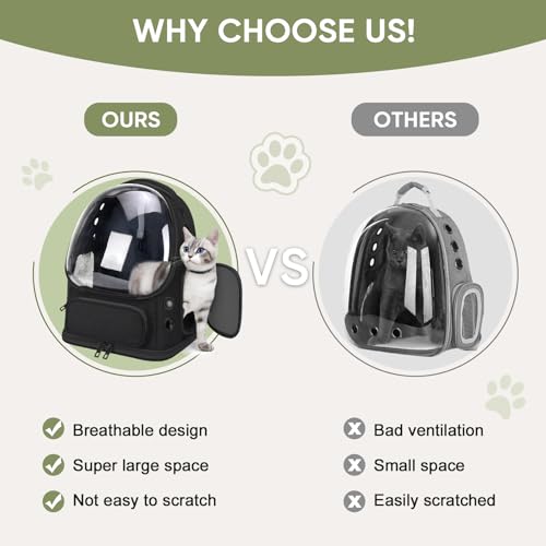 Breathable Cat Backpack Carrier, Large Space Cat Bubble Backpack for Kitty & Small Dog up to 18lbs, Foldable Cat Carrier Backpack, Transparent Airline Approved Carrier for Travel (Black) - color: Black