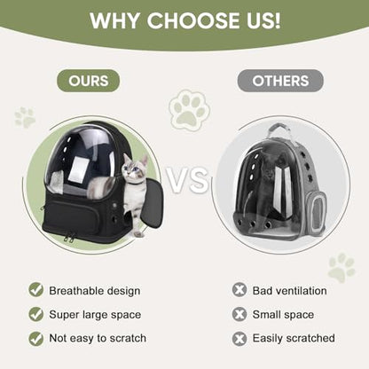 Breathable Cat Backpack Carrier, Large Space Cat Bubble Backpack for Kitty & Small Dog up to 18lbs, Foldable Cat Carrier Backpack, Transparent Airline Approved Carrier for Travel (Black) - color: Black