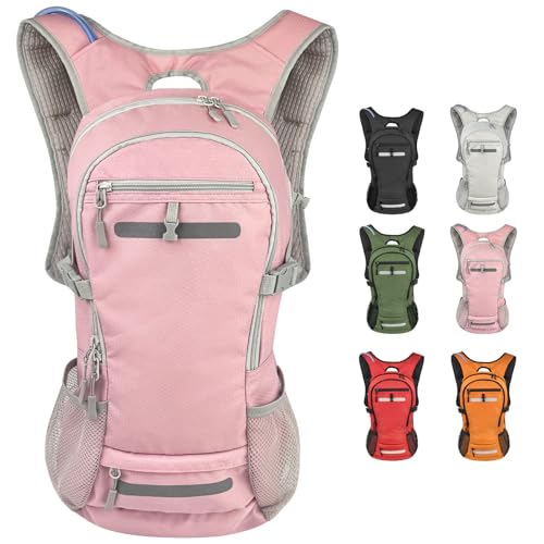 Zavothy 20L Multipurpose Hiking Backpack with 3L Water Bladder – Durable Hydration Backpack with Insulated Bladder Compartment, Hidden Helmet Holder & Rain Cover – for Hiking, Commuting, and Camping - color: Pink