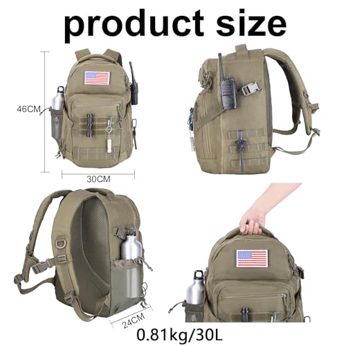 Tactical Hiking Backpack with 180° Open Design, Molle Webbing, Padded Laptop Compartment, Lightweight for Outdoor Adventures (green) - color: Green