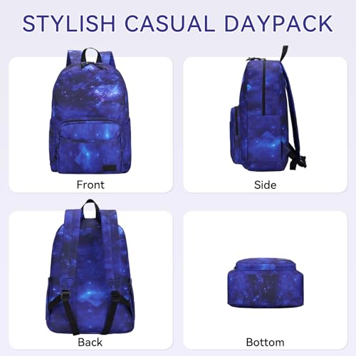VASCHY School Backpacks for Boys, Lightweight Bookbag Schoolbag for Elementary School Casual Basic Simple Daypack for Middle School Galaxy - color: Blue Galaxy