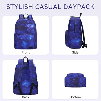 VASCHY School Backpacks for Boys, Lightweight Bookbag Schoolbag for Elementary School Casual Basic Simple Daypack for Middle School Galaxy - color: Blue Galaxy