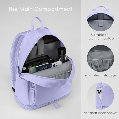 Uselike Gym Backpack for Women Men, Lightweight Gym Bag with Shoe Compartment, Waterproof Workout Backpack with Wet Pocket - color: Lavender