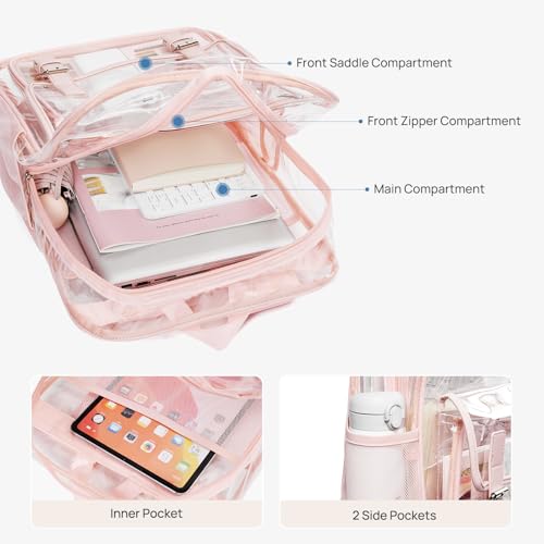 Telena Clear Backpack with Multi-pockets, Heavy Duty TPU Transparent Bag with Reinforced Straps, Large See Through Bookbag for College, Work - Pink - color: 2-pink