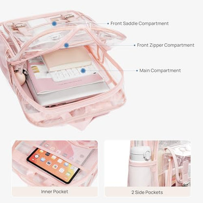 Telena Clear Backpack with Multi-pockets, Heavy Duty TPU Transparent Bag with Reinforced Straps, Large See Through Bookbag for College, Work - Pink - color: 2-pink
