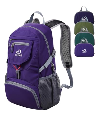 WATERFLY Small Lightweight Packable Backpack: 20l Ultra Light Foldable Travel Hiking Camping Daypack Day Pack for Man Woman - color: New-purple