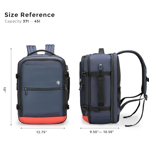 Swissdigital Design Travel Backpack 43L with USB Charging Port Laptop Backpack,TSA Friendly Flight Approved Carry-on Luggage Hand,Large Weekender Bag Fits 17 Inch Laptop Blue | SD1748-12 - color: Blue