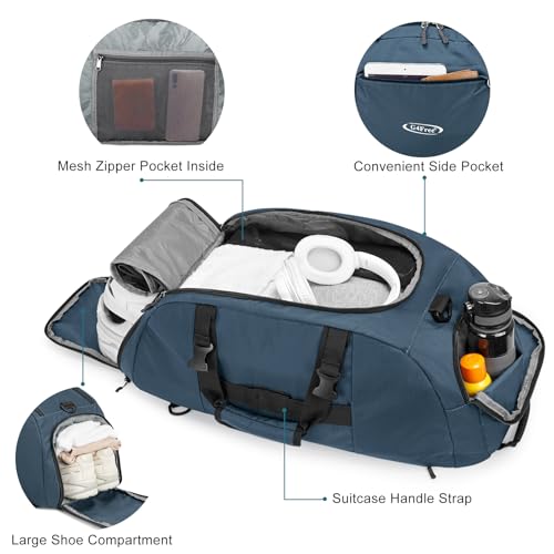 G4Free 40L 3-Way Duffle Bag Backpack Gym Bag for Men Women Sports Duffel Bag with Shoe Compartment Travel Backpack Luggage - color: Dark Blue