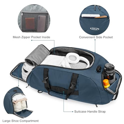 G4Free 40L 3-Way Duffle Bag Backpack Gym Bag for Men Women Sports Duffel Bag with Shoe Compartment Travel Backpack Luggage - color: Dark Blue